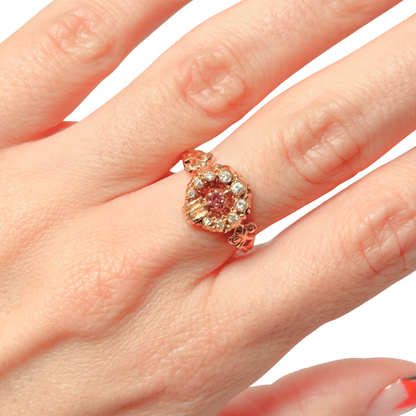 Bague Vintage Art Nouveau - Or Jaune 750 Améthyste & Diamants