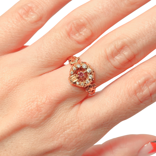 Bague Vintage Art Nouveau - Or Jaune 750 Améthyste & Diamants