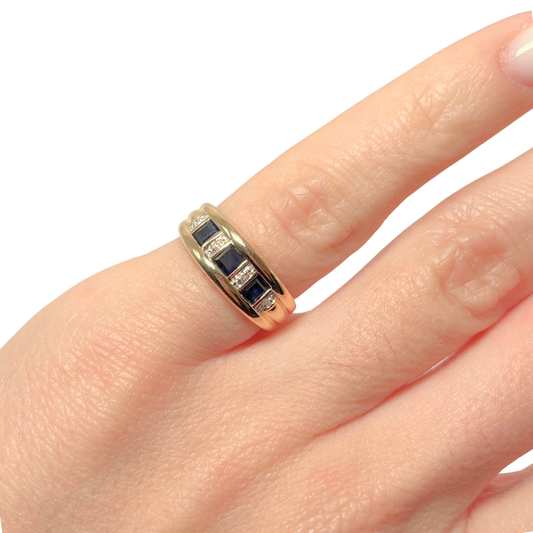 Bague Jonc - Or Jaune 750 Saphirs & Diamants