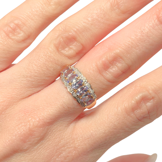 Bague Rivière - Or Jaune 750 Tanzanites & Diamants