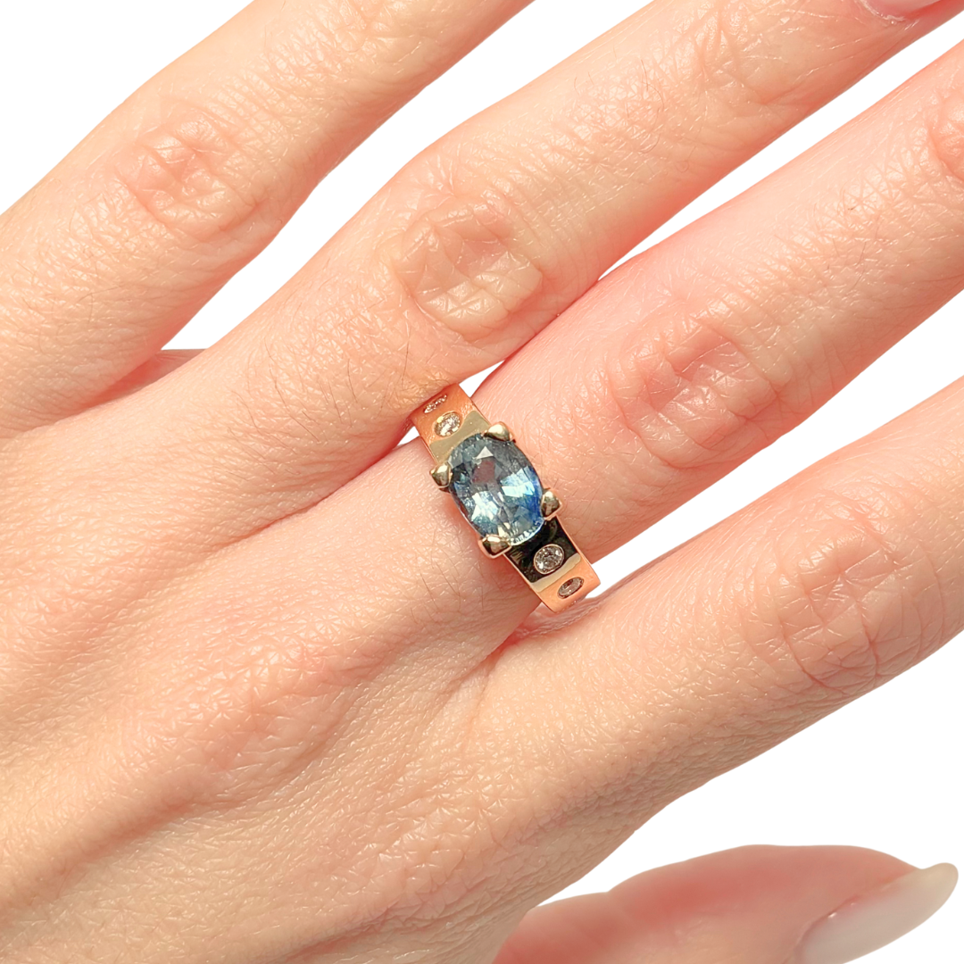 Bague Jonc - Or Jaune 750 Saphir & Diamants