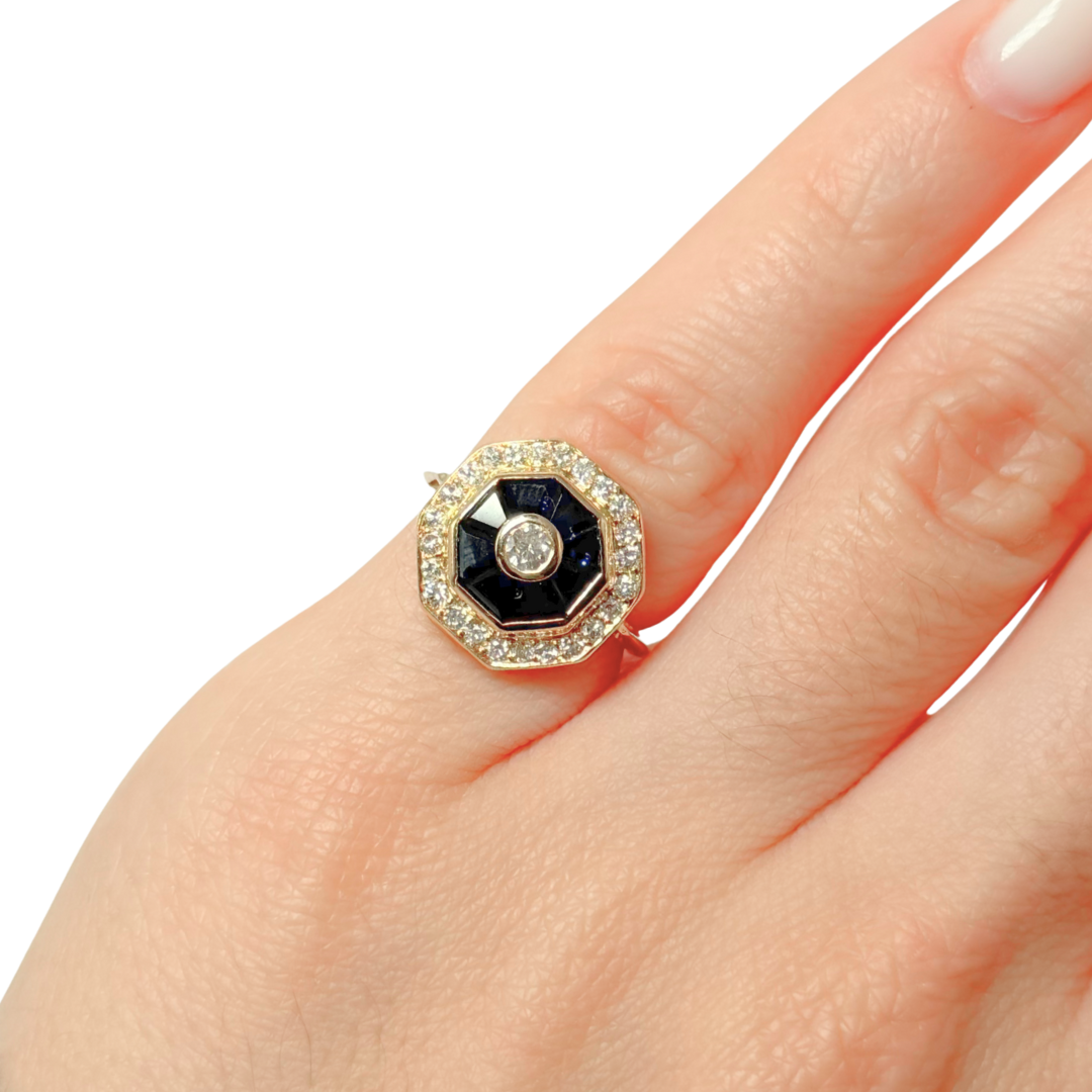 Bague Art Déco - Or Jaune 750 Saphirs & Diamants