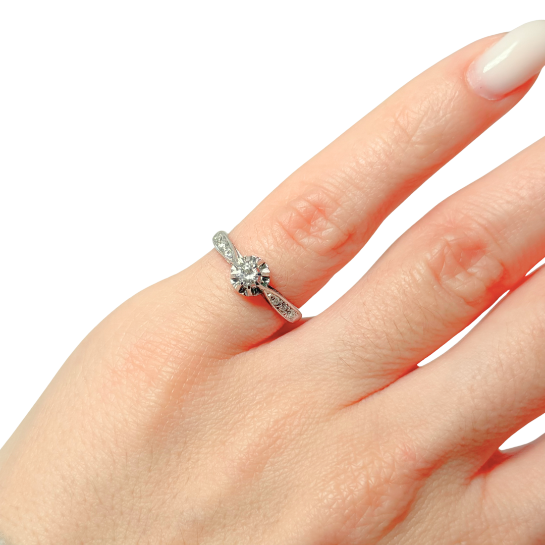 Bague Solitaire Vintage - Or Blanc 750 & Diamants