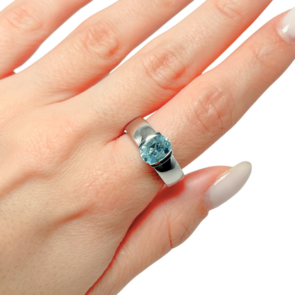 Bague Jonc - Or Blanc 750 Topaze & Diamant