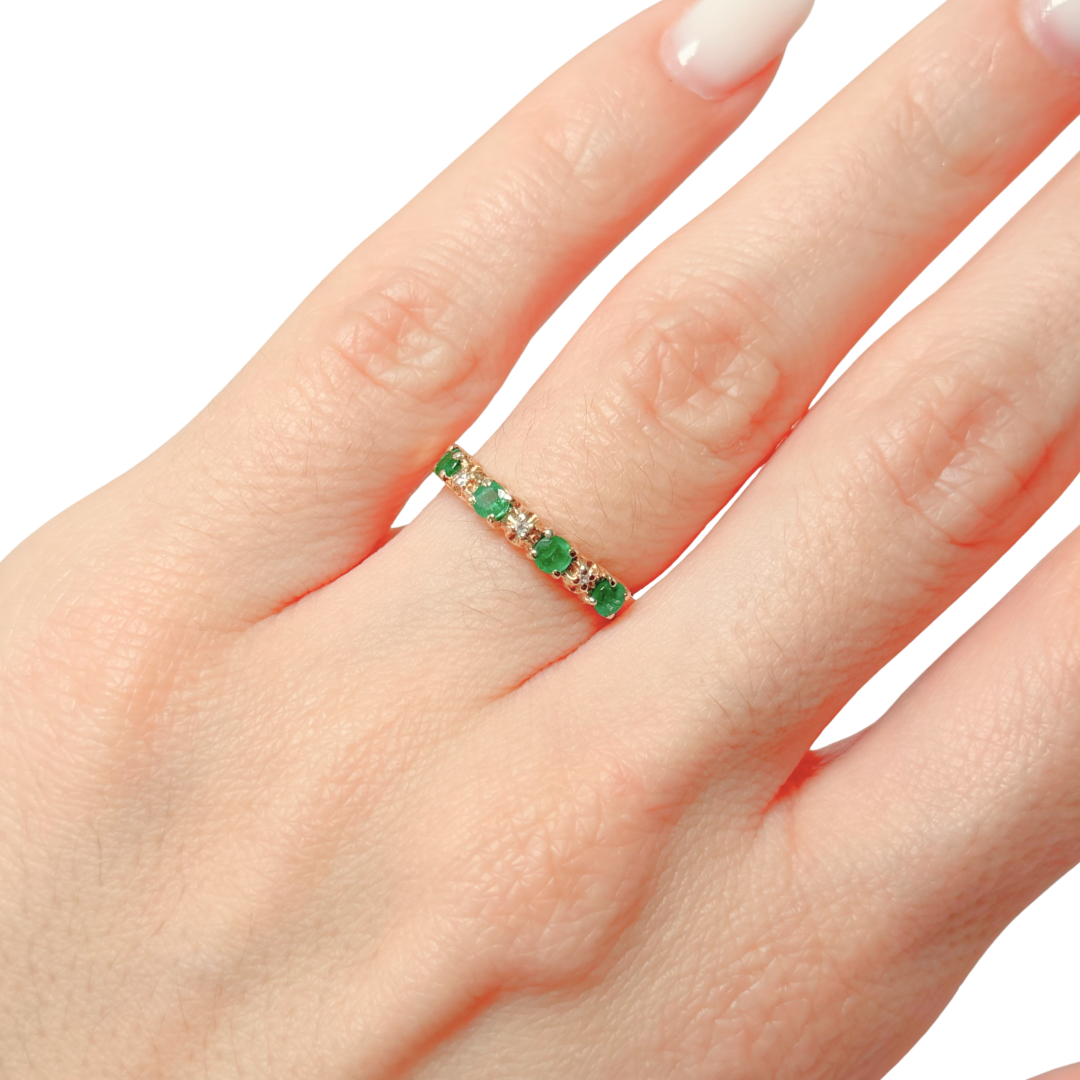Bague Alliance - Or Jaune 750 Émeraudes & Diamants