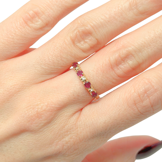 Bague Alliance - Or Jaune 750 Rubis & Diamants