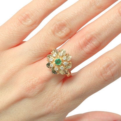 Bague Marguerite - Or Jaune 750 Émeraude & Diamants