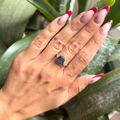 Bague Vintage - Or Blanc 750 Saphir & Diamants