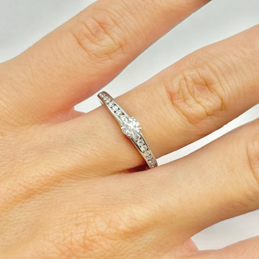 Bague Solitaire - Or Blanc 375 & Diamants