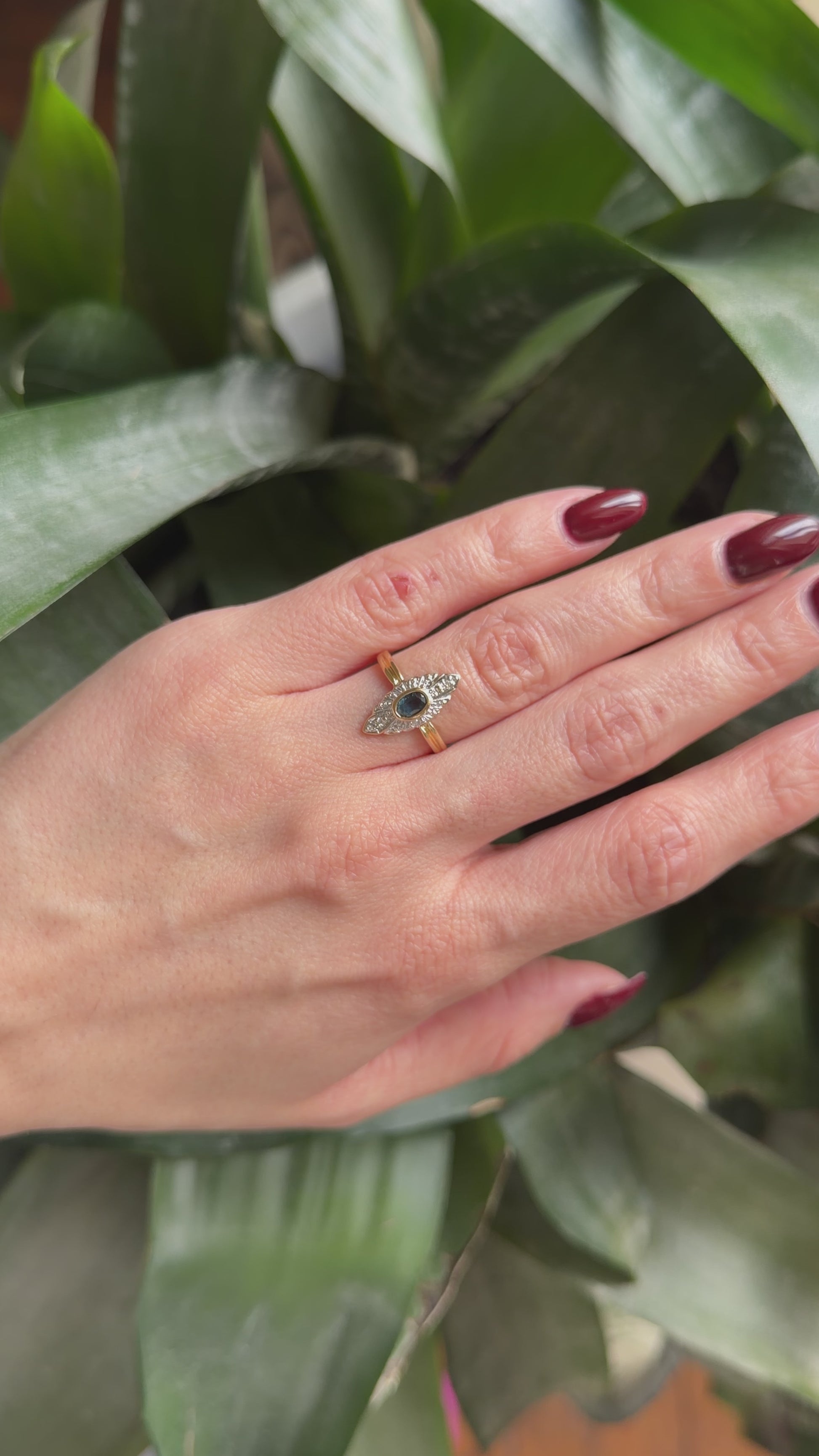 Bague Marquise Vintage - Or Jaune 750 Saphir & Diamants