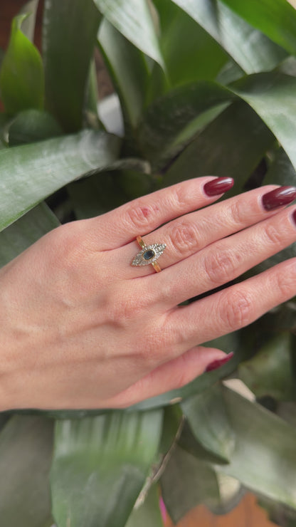 Bague Marquise Vintage - Or Jaune 750 Saphir & Diamants