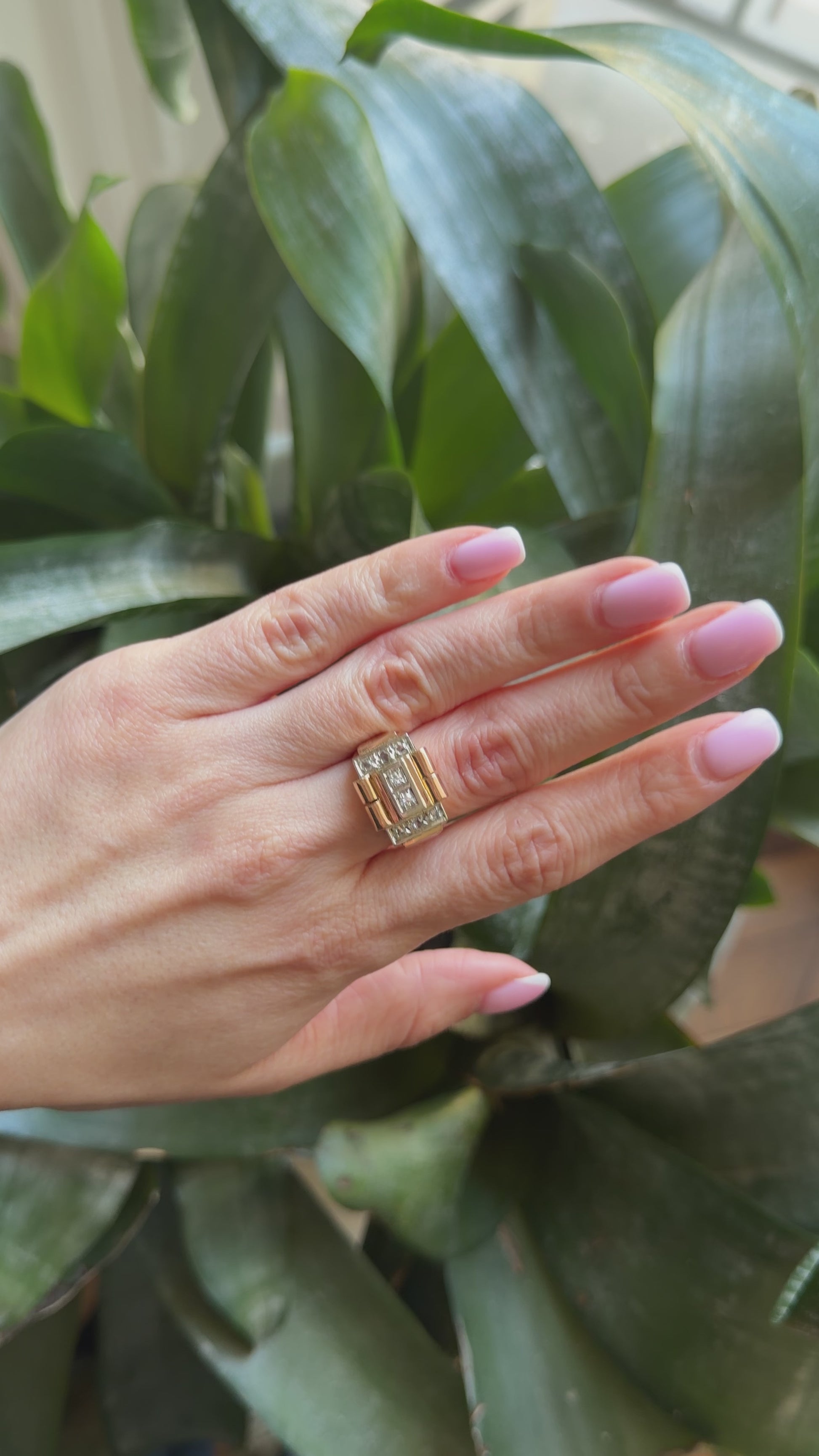 Bague Tank Art Déco - Or Jaune 750 & Diamants