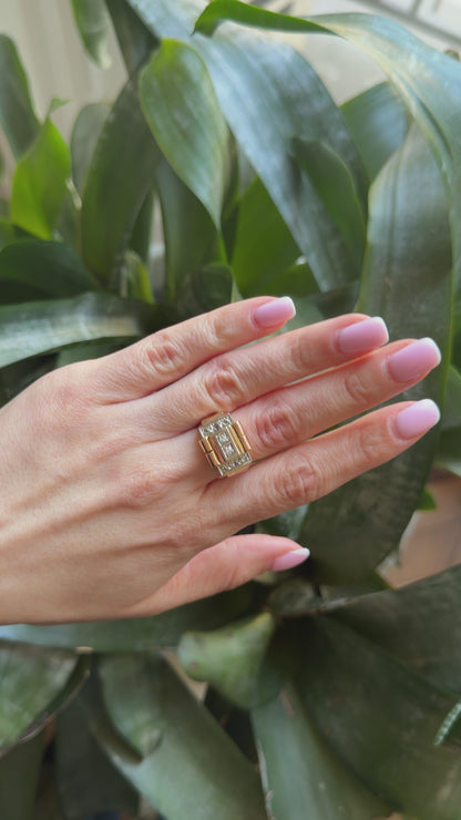 Bague Tank Art Déco - Or Jaune 750 & Diamants