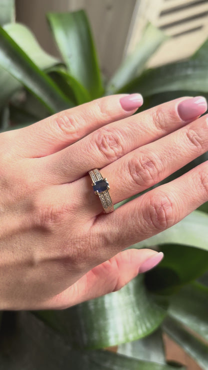 Bague Jonc - Or Jaune 750 Saphir & Diamants