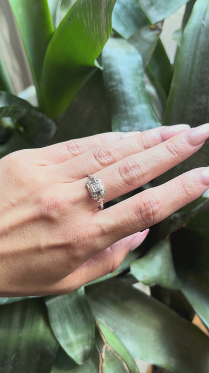 Bague Tank Vintage Art Déco - Or Blanc 750 & Diamant