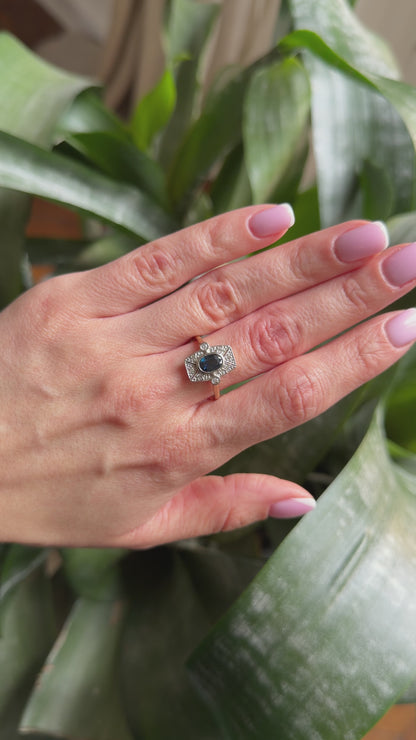 Bague Vintage - Or Jaune/Blanc 750 Saphir & Diamants