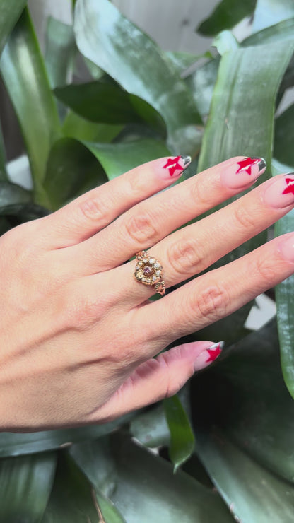 Bague Vintage Art Nouveau - Or Jaune 750 Améthyste & Diamants