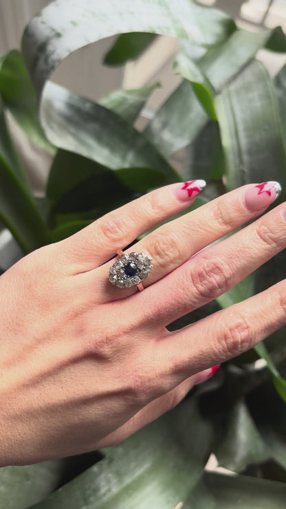 Bague Vintage - Or Rose 750 Saphir & Diamants