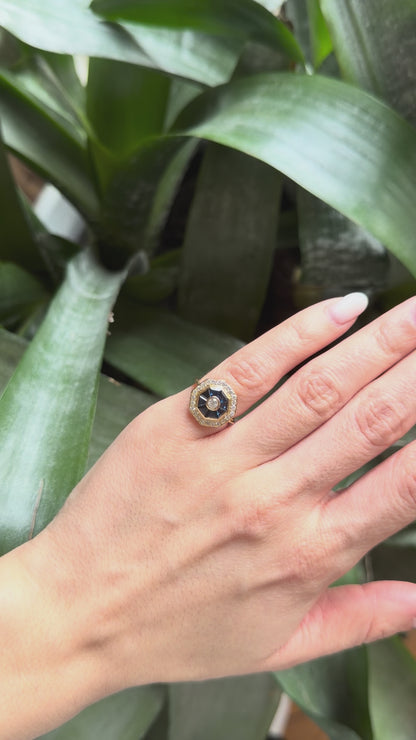 Bague Art Déco - Or Jaune 750 Saphirs & Diamants