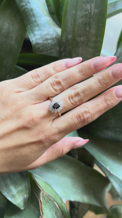 Bague Marguerite Vintage - Or Jaune/Blanc 750 Saphir & Diamants