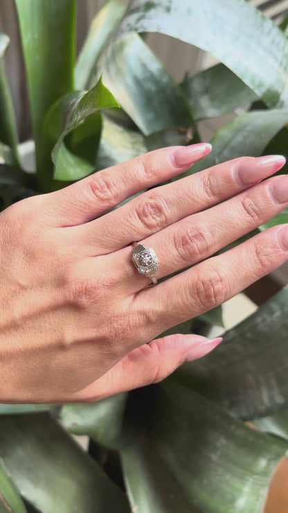 Bague Tank Vintage Art Déco - Or Blanc 750 & Diamant