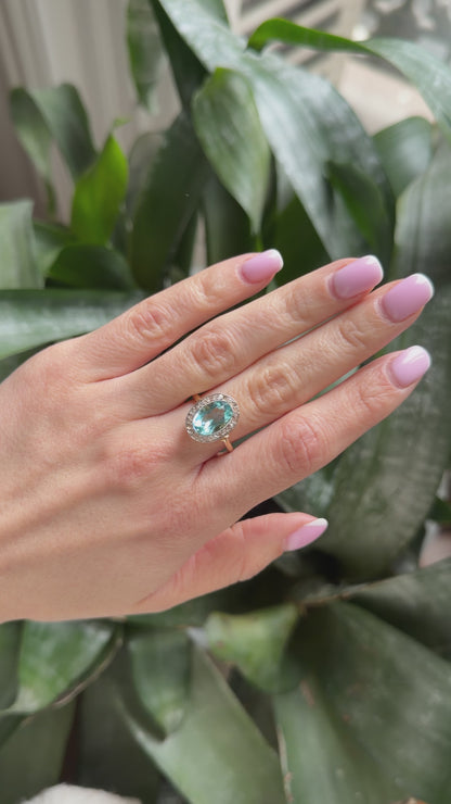Bague Entourage Vintage - Or Jaune Diamants & Topaze de Synthèse
