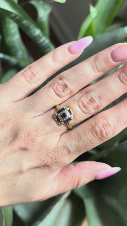 Bague Vintage Art Déco - Or Jaune 750 & Saphirs