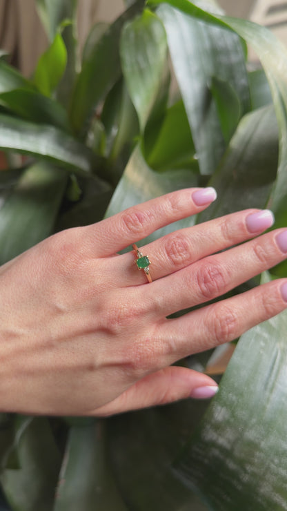 Bague Trilogie Vintage - Or Jaune 750 Émeraude & Diamants