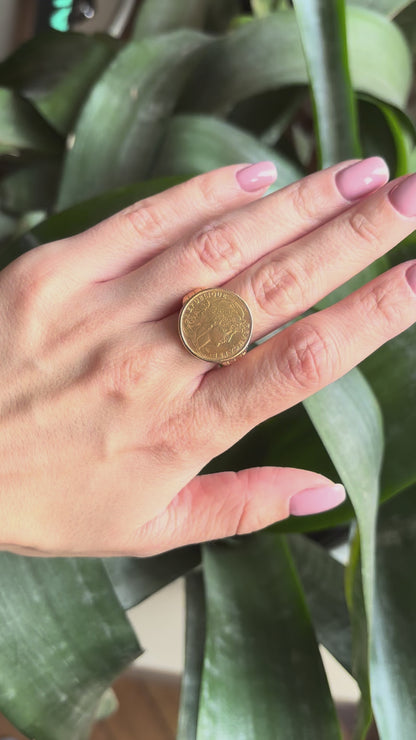 Bague Pièce - Or Jaune 750 & Pièce Or 10 Francs Marianne Coq