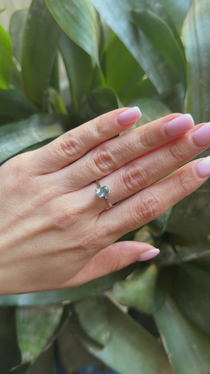 Bague - Or Blanc 750 Diamants & Aigue-Marine