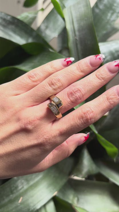 Bague Cubique - Or Jaune 750 Saphirs & Diamants