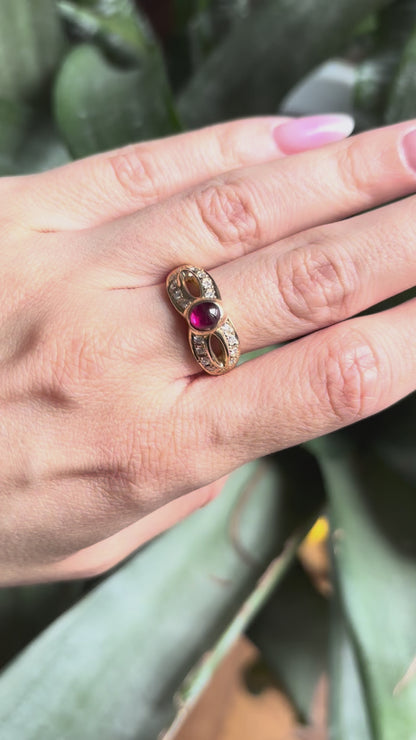 Bague Entrelacs - Or Jaune 750 Rubis & Diamants