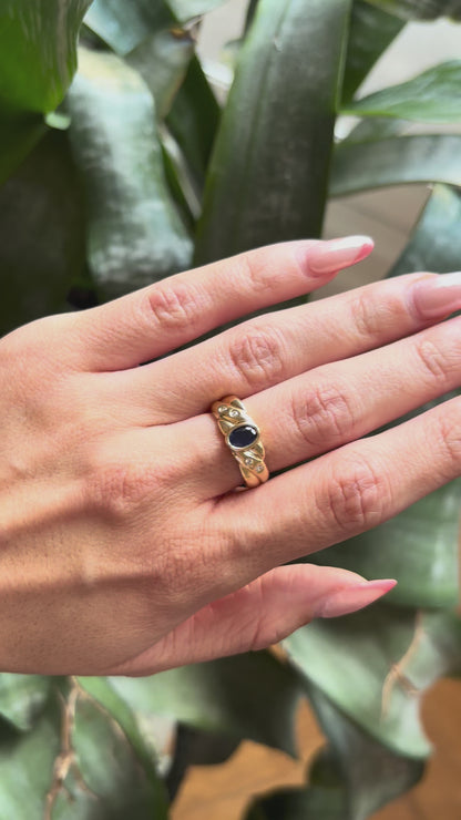 Bague Jonc - Or Jaune 750 Saphir & Diamants