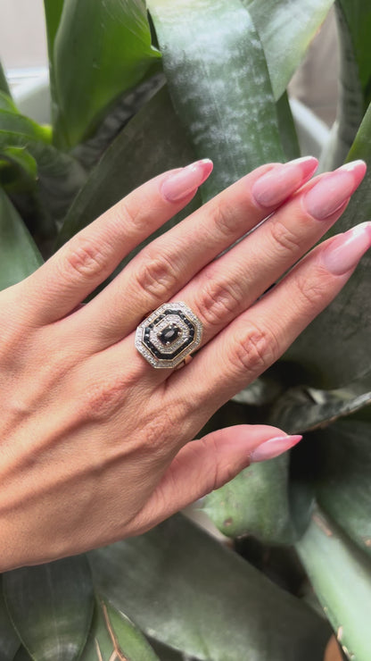 Bague Vintage - Or Jaune 750 Saphir & Diamants