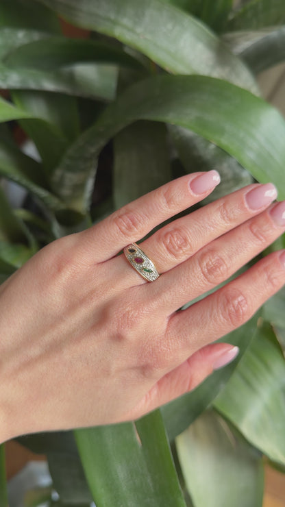 Bague Jonc - Or Jaune 750 Saphir, Émeraude & Rubis