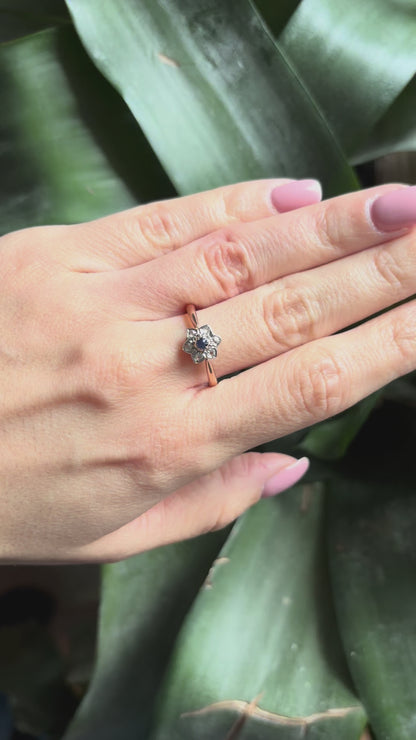 Bague Floral Vintage - Or Rose 750 Saphir & Diamants