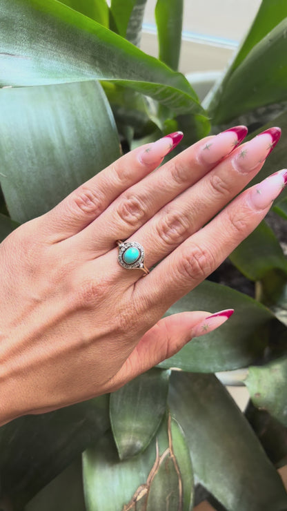 Bague Vintage - Or Jaune 750 Turquoise & Diamants