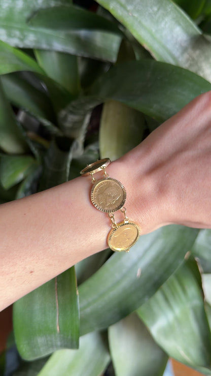 Coins Bracelet - 750 Yellow Gold & 10 Francs Napoleon Coins