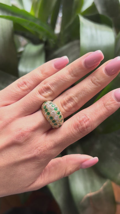 Bague Jonc Pavée - Or Jaune 750 Diamants & Émeraudes