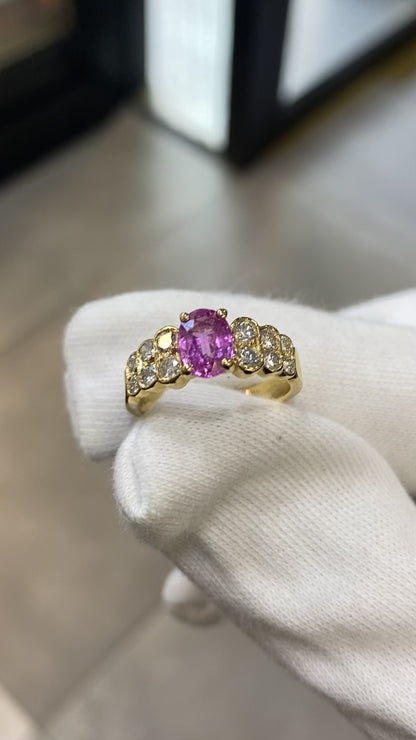 Bague Pazu - Or Jaune 750 Saphir Rose & Diamants