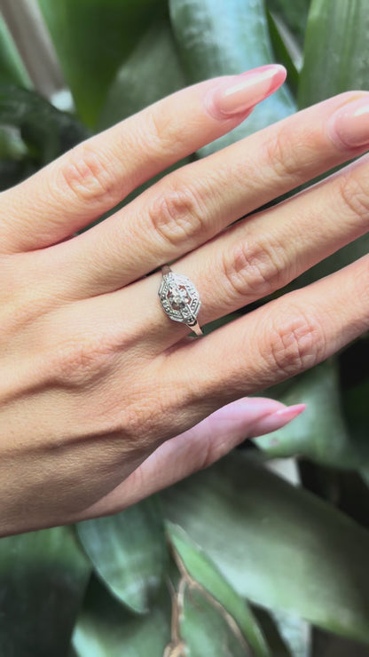 Bague Tank Vintage Art Déco - Or Blanc 750 & Diamant