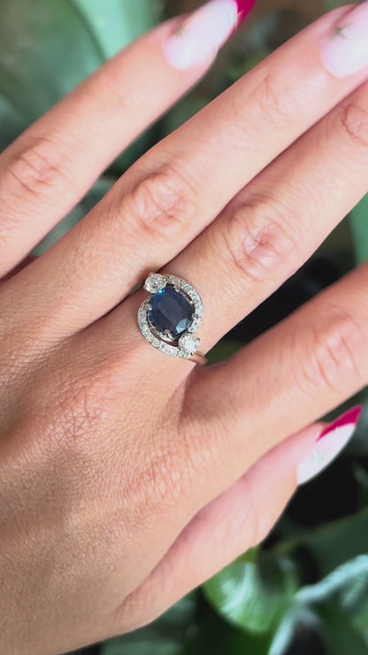 Bague Vintage - Or Blanc 750 Saphir & Diamants