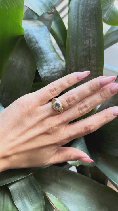 Bague Jonc - Or Jaune 750 Aigue-Marine & Diamants