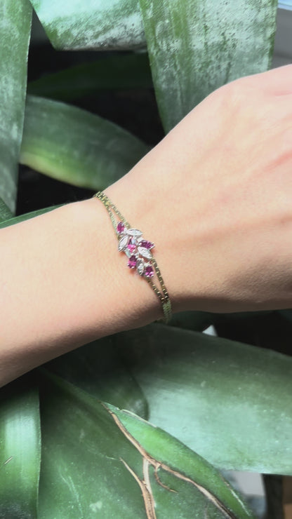 Bracelet Floral Vintage - Or Jaune/Blanc 750 Rubis & Diamants