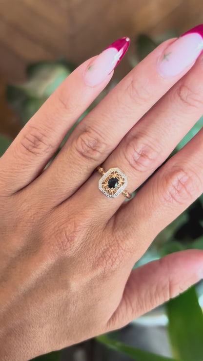 Bague Vintage Art Nouveau - Or Jaune 750 & Saphir