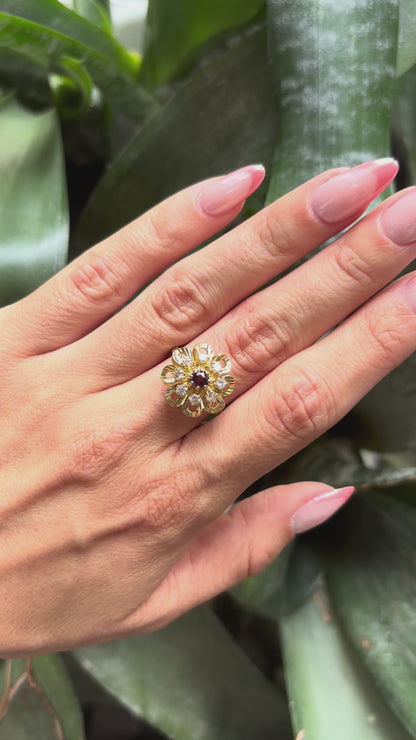 Bague Marguerite - Or Jaune 750 Diamants & Grenat