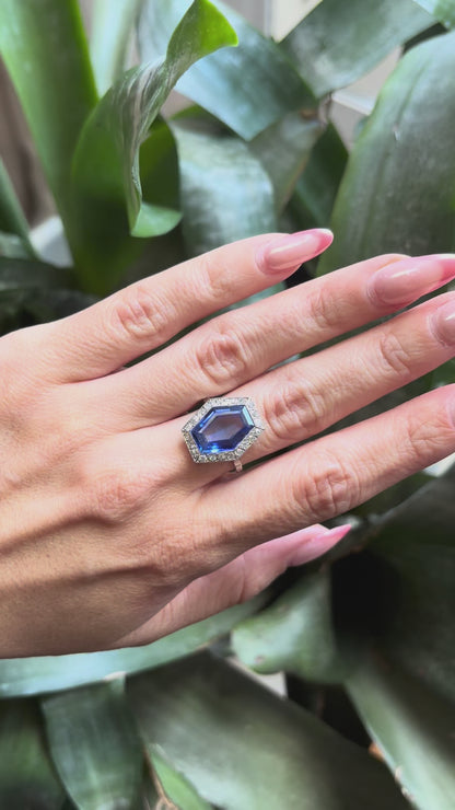 Bague Vintage Art Déco - Platine 950 Diamants & Saphir de Verneuil