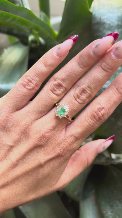 Bague Marguerite - Or Jaune 750 Émeraude & Diamants