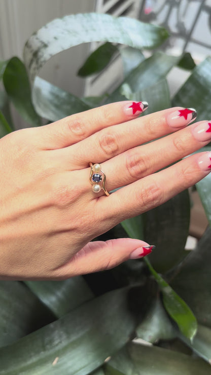 Bague Vintage - Or Jaune 750 Perles & Saphir