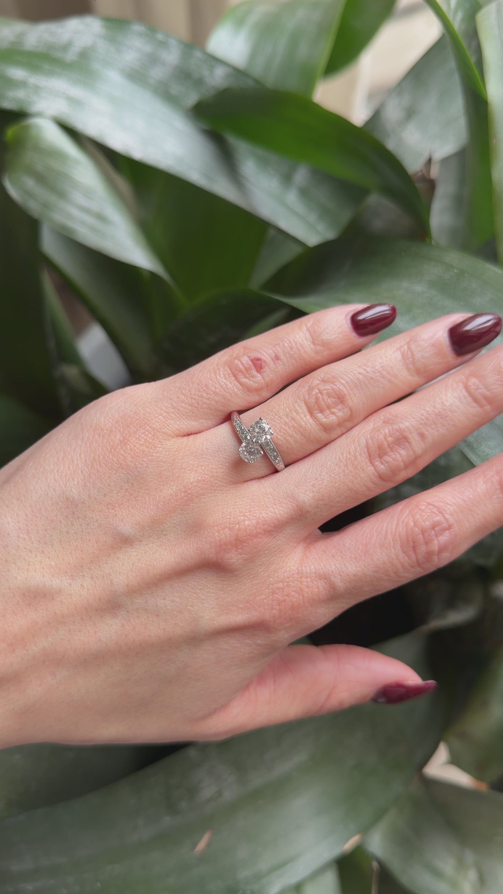 Bague Solitaire Vintage Toi & Moi - Or Blanc 750 & Diamants